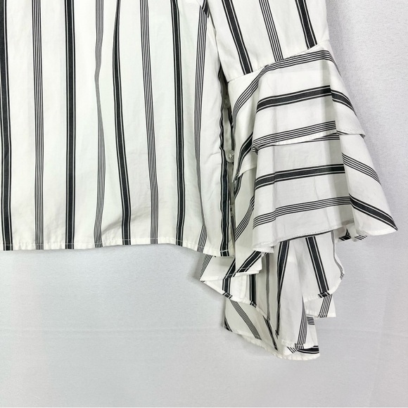 Milly White & Gray Gabby Stripe Long Sleeve Blouse 8 - Picture 7 of 7